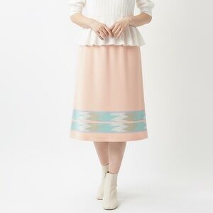 Keneth Too Vintage Acrylic Southwestern Geometric Hem Women's Midi Skirt Pink XL